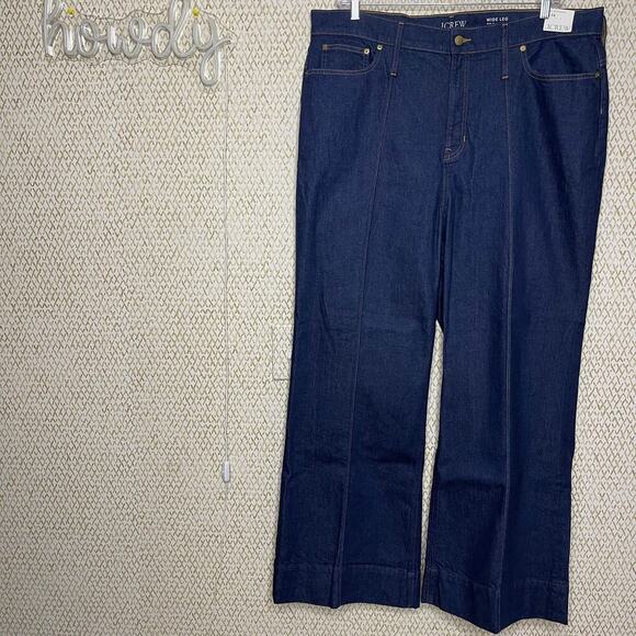NWT Plus Size J Crew  Wide-Leg Trouser 100% Cotton Dark Blue Wash Jeans Size 36 - Picture 1 of 10